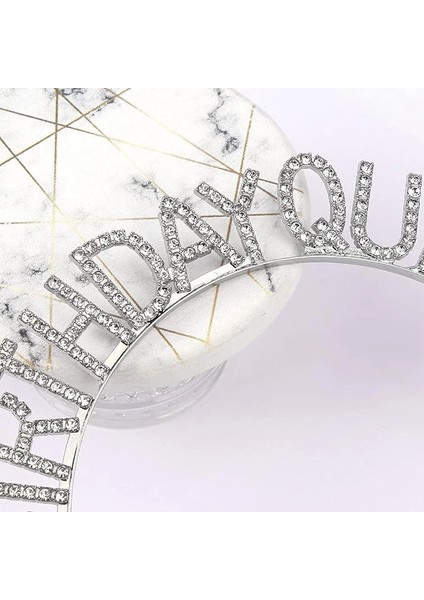 çınar ticaret gümüş renk kristal taşlı parlak birthday queen yazılı kraliçe taç 16x17 cm fırsatları