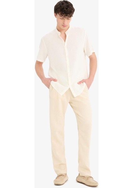 Relax Fit Rahat Kesim Dar Paça Keten Karışımlı Yazlık Pantolon