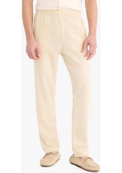 Relax Fit Rahat Kesim Dar Paça Keten Karışımlı Yazlık Pantolon