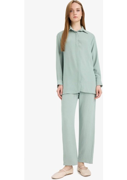 Relax Fit Basic Düz Uzun Kollu Gömlek Tunik D2991AX25SM