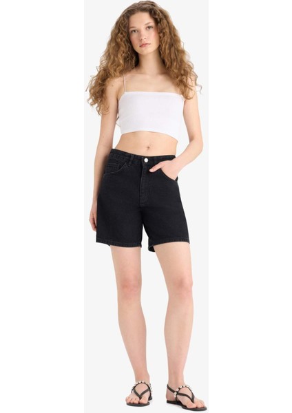 Yüksek Bel Jean Bermuda Şort