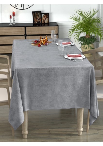 Daily Series Kadife Dokulu Açık Gri Rengi Masa Örtüsü fırsatları
