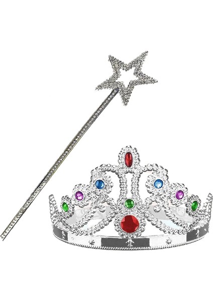 çınar ticaret gümüş renk metalize prenses tacı ve metalize prenses yıldız asası