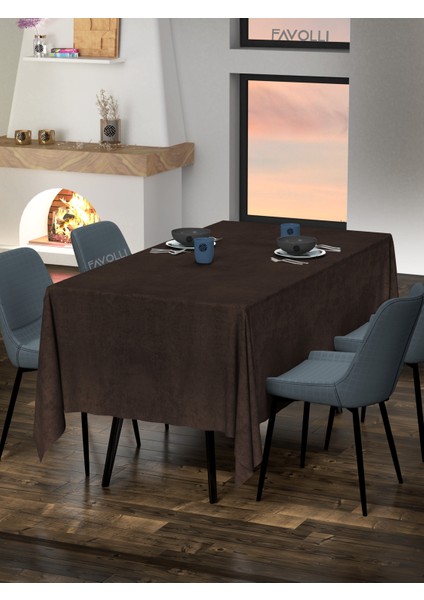Kadife Dokulu Kahverengi Masa Örtüsü