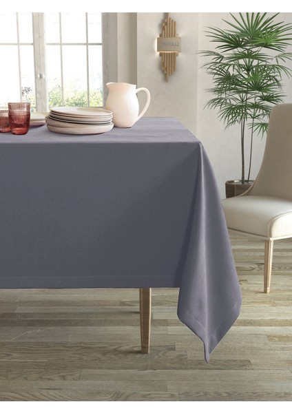 Kadife Dokulu Gri Renk Masa Örtüsü