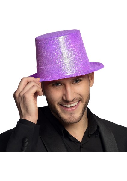 çınar ticaret floresan mor renk simli uzun fötr melon şapka 12 cm modelleri