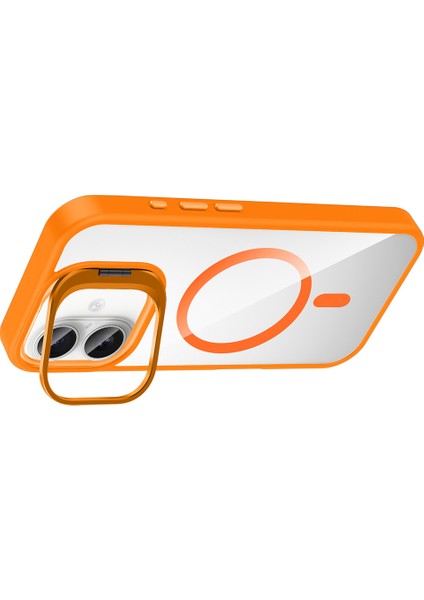iPhone 17 Uyumlu Kılıf Standlı M-Safe Özellikli Etro Kapak + Lens Koruma Turuncu fiyatları