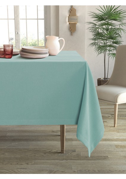 Kadife Dokulu Sis Mavisi Masa Örtüsü
