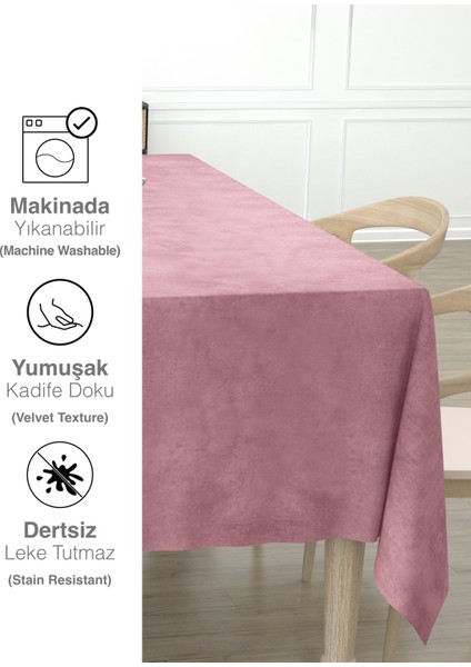 Daily Series Kadife Dokulu Buğulu Gül Rengi Masa Örtüsü fırsatları