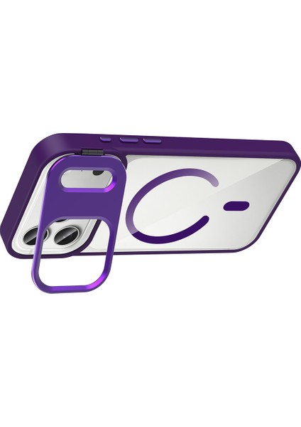 iPhone 17 Pro Max Uyumlu Kılıf Standlı M-Safe Özellikli Etro Kapak + Lens Koruma Derin Mor fiyatları