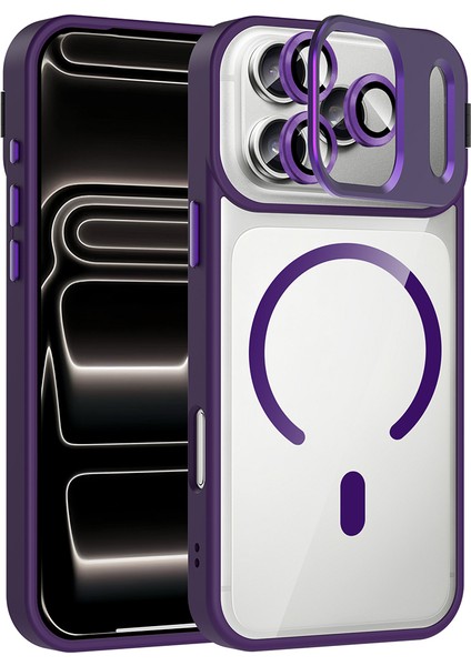 iPhone 17 Pro Max Uyumlu Kılıf Standlı M-Safe Özellikli Etro Kapak + Lens Koruma Derin Mor modelleri