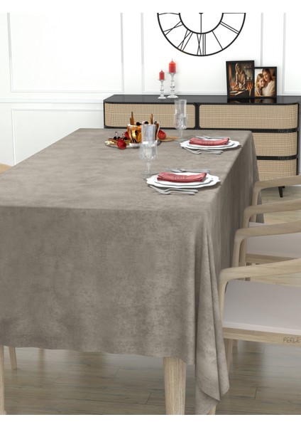 Daily Series Kadife Dokulu Taş Rengi Masa Örtüsü fırsatları