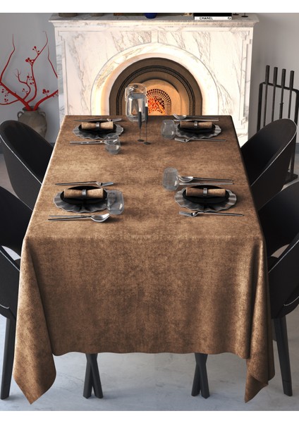 Kadife Dokulu Çikolata Kahvesi Dertsiz Masa Örtüsü
