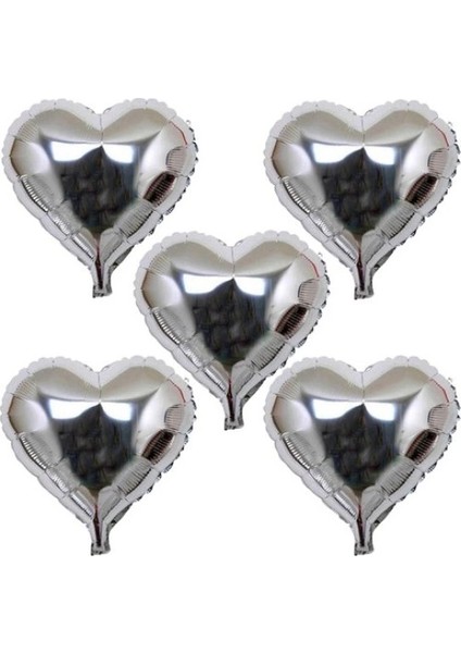çınar ticaret kalp şeklinde folyo balon 5 adet 45 cm gümüş renk