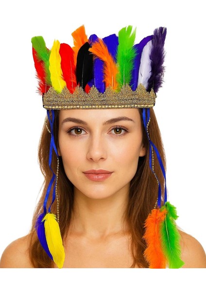 çınar ticaret rengarenk tüylerle ışlenmiş lastikli kızılderili başlığı fiyatları