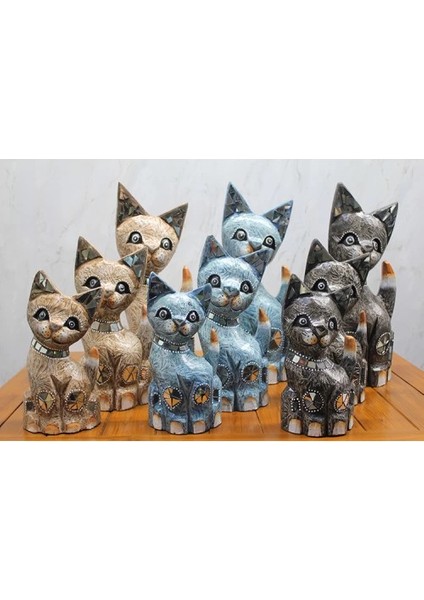 çınar ticaret ahşap 3'lü kedi seti 40 cm