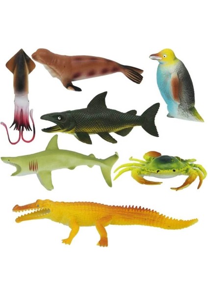 çınar ticaret 1000713 okyanus hayvanları poşetli 7'li hayvan oyun seti -sunman
