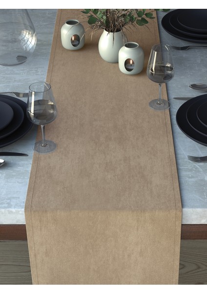 Kadife Dokulu Ay Taşı Beji Runner indirimleri