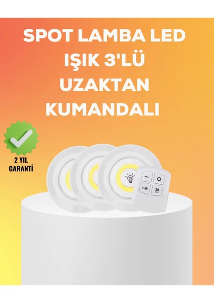 çınar ticaret çok amaçlı kullanım ıçin kablosuz yapışkanlı 3 lü uzaktan kumandalı led spot lamba
