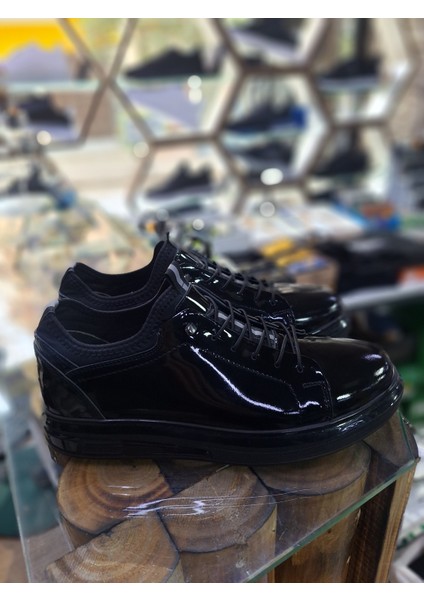 Siyah Rugan Deri Su Geçirmez Comfort Mevsimlik-Kışlık Lastik Bağcık Erkek Sneaker ayakkabı modelleri