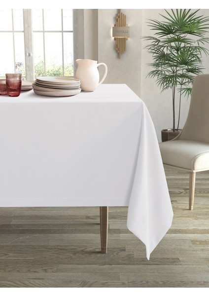 Kadife Dokulu Beyaz Renk Masa Örtüsü