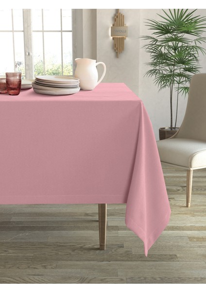 Kadife Dokulu Açık Pembe Renk Masa Örtüsü