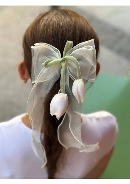 Lale Figürlü Sallantılı Tül Fiyonk Model 13 cm Otomatik Toka(1 Adet)