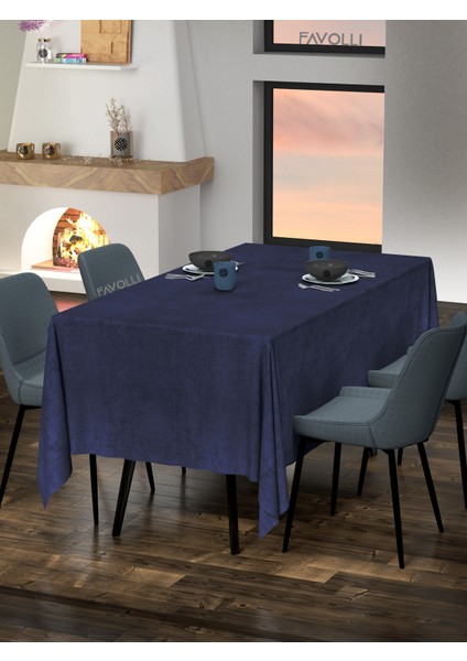 Kadife Dokulu Lacivert Renk Masa Örtüsü
