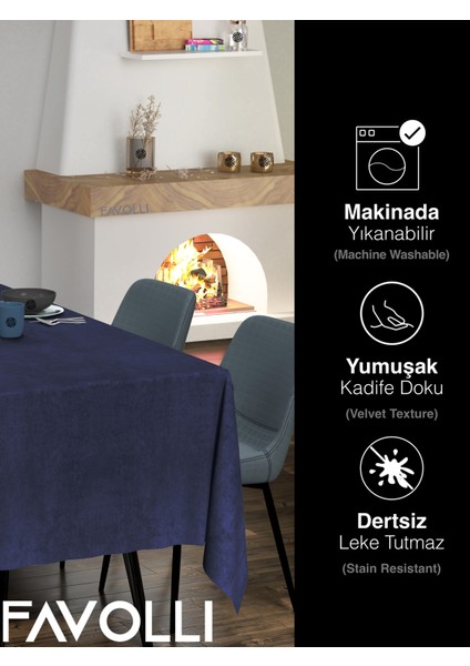 Kadife Dokulu Lacivert Renk Masa Örtüsü indirimleri