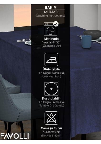 Kadife Dokulu Lacivert Renk Masa Örtüsü