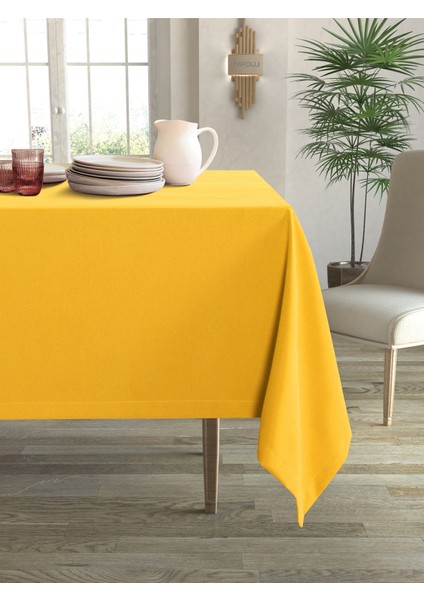 Kadife Dokulu Güneş Sarısı Masa Örtüsü