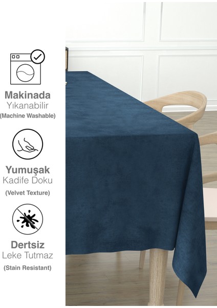 Daily Series Kadife Dokulu Derin Mavi Rengi Masa Örtüsü fırsatları