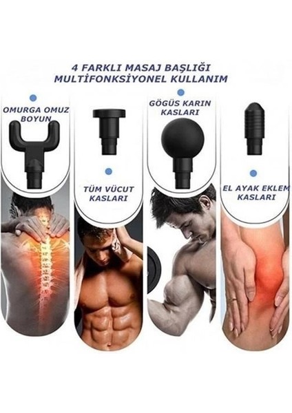 çınar ticaret 4 başlıklı 6 seviye hız ayarlı vurmalı kas yoğurmalı titreşimli masaj tabancası aleti fırsatları