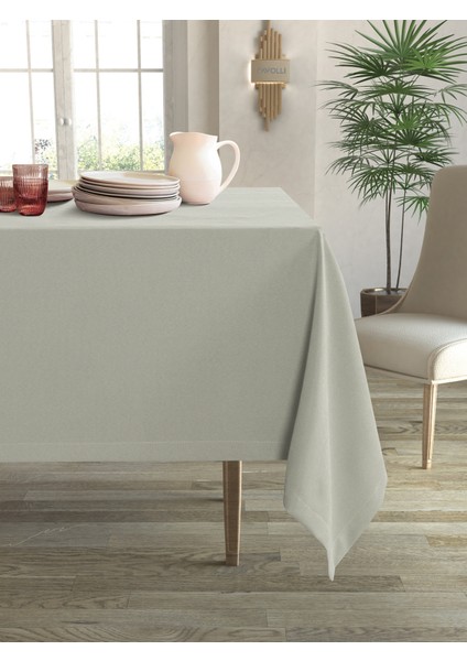 Kadife Dokulu Taş Rengi Masa Örtüsü