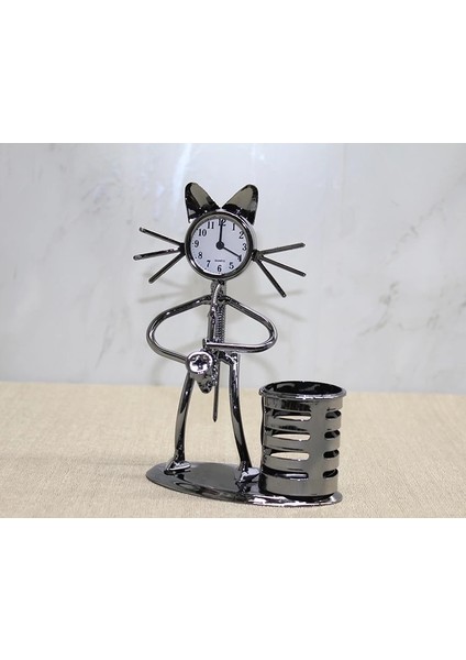 çınar ticaret metal saksafon çalan kedi müzisyen saat ve kalemlik alk4343