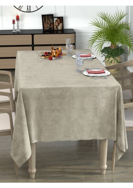 Daily Series Kadife Dokulu Keten Rengi Masa Örtüsü fırsatları