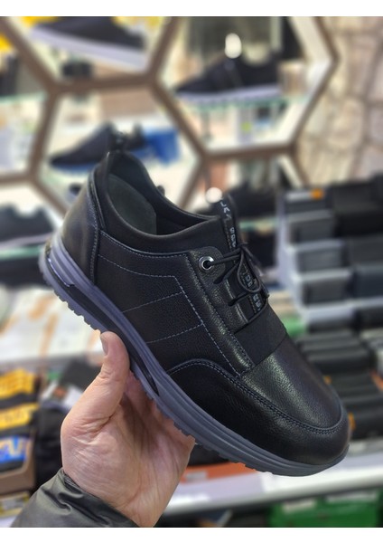Siyah Deri Su Geçirmez Comfort Mevsimlik-Kışlık Lastik Bağcık Erkek Sneaker ayakkabı fırsatları