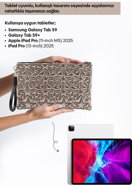 Yıldız Desenli Platin Portföy Çanta