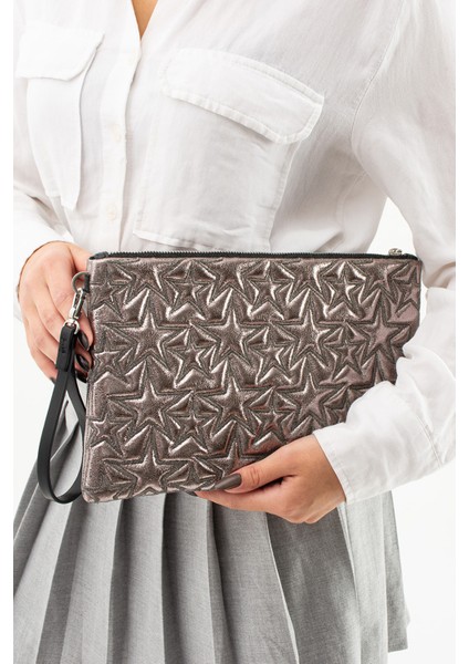 Yıldız Desenli Platin Portföy Çanta