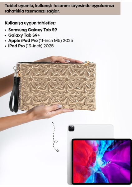 Yıldız Desenli Platin Portföy Çanta