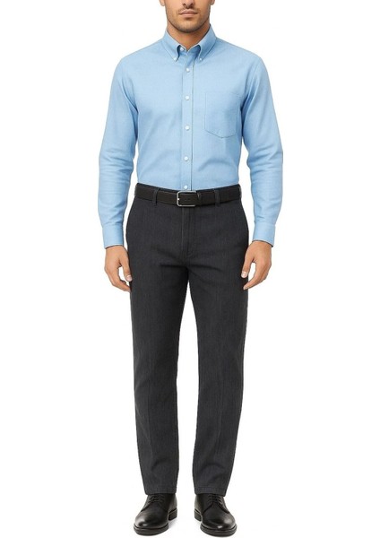 Rahat Kesim Klasik Likralı Pamuklu Erkek Baba Siyah Keten Pantolon