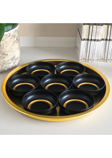 Home 7'li Çerezlik ve Tepsi Seti - Siyah & Gold