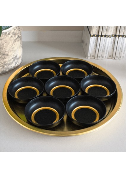 Home 7'li Çerezlik ve Tepsi Seti - Siyah & Gold fırsatları