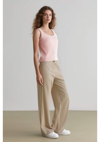 Standart Boy Kumaş Palazzo Pantolon Wide Leg Geniş Bol Paça Basic Düz Yüksek Bel C6402AX25SP