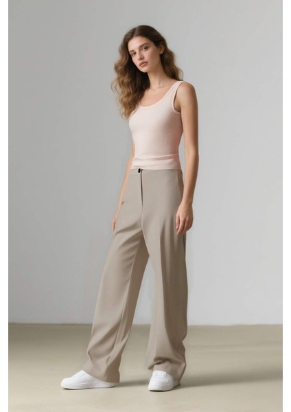 Standart Boy Kumaş Palazzo Pantolon Wide Leg Geniş Bol Paça Basic Düz Yüksek Bel C6402AX25SP