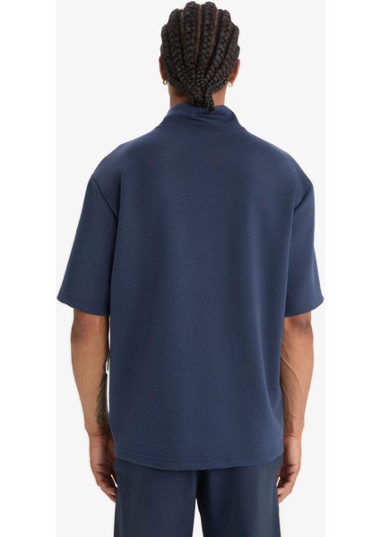 Standart Fit Dik Yaka Fermuarlı Sporcu Kısa Kollu Skuba Dalgıç Kumaş Tişört E3962AX25SP