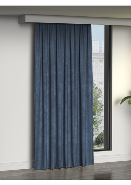 Kadife Dokulu Derin Mavi Ada Fon Perde Ekstrafor Büzgülü Dream Series