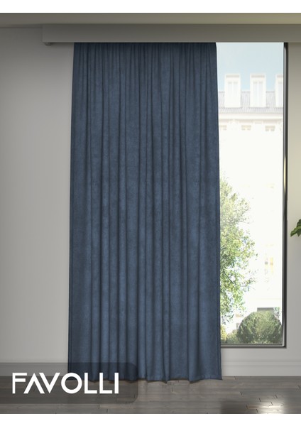 Kadife Dokulu Derin Mavi Ada Fon Perde Ekstrafor Büzgülü Dream Series