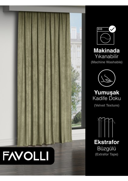 Kadife Dokulu Ada Çayı Ada Fon Perde Ekstrafor Büzgülü Dream Series