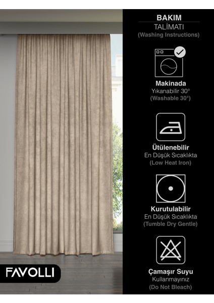 Kadife Dokulu Bej Ada Fon Perde Ekstrafor Büzgülü Dream Series